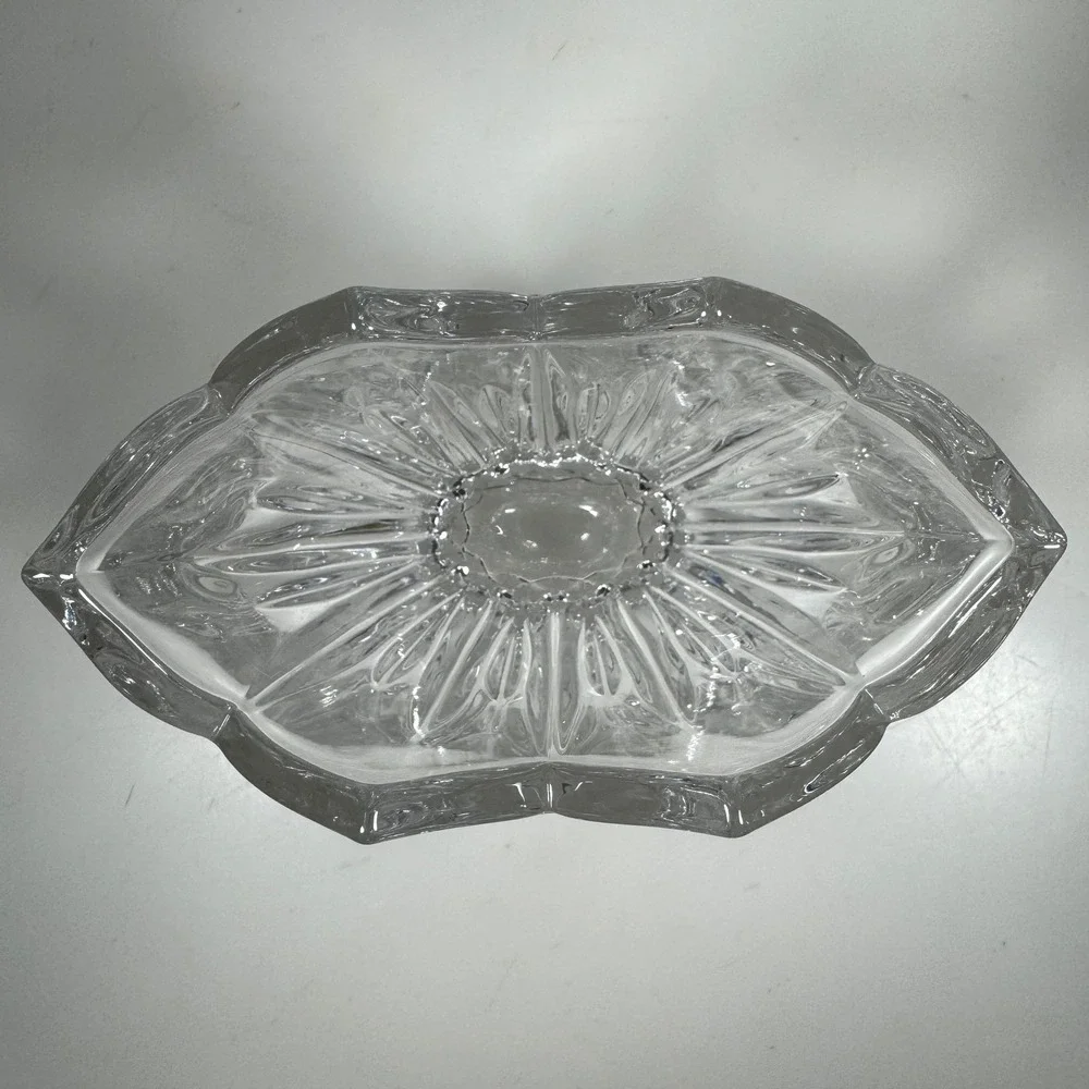 Gorham Lotus Oval Lead Crystal Vase‎ Tulip Rim Clear Heavy Blown Glass Floral 6